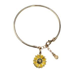 Sunflower Rhinestone Charm Bangle Bracelet Cuff Adjustable